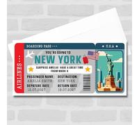Greetings Card - New York Usa Boarding Pass Personalised Gift Voucher Surprise Break Trip Ticket | Custom Greetings Card | Surprise Reveal Voucher Spoof Ticket