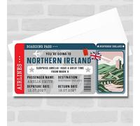 Greetings Card - Northern Ireland Boarding Pass Personalised Gift Voucher Surprise Trip Ticket | Custom Greetings Card | Surprise Reveal Voucher Spoof Ticket