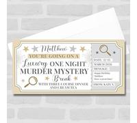 Greetings Card - One Night Murder Mystery Break Personalised Gift Voucher Surprise Trip Ticket | Custom Greetings Card | Surprise Reveal Voucher Spoof Ticket