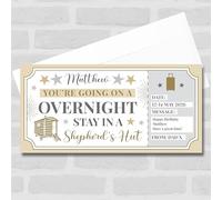 Greetings Card - Overnight Shepherd's Hut Personalised Gift Voucher Surprise Trip Holiday Ticket | Custom Greetings Card | Surprise Reveal Voucher Spoof Ticket