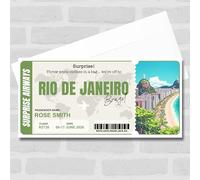 Greetings Card - Rio De Janeiro Brazil Personalised Gift Voucher Surprise Trip Holiday Ticket | Custom Greetings Card | Surprise Reveal Voucher Spoof Ticket
