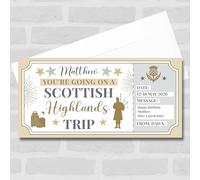 Greetings Card - Scottish Highlands Trip Personalised Gift Voucher Surprise Trip Holiday Ticket | Custom Greetings Card | Surprise Reveal Voucher Spoof Ticket