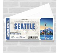 Greetings Card - Seattle Boarding Pass Personalised Gift Voucher Surprise Trip Holiday Ticket | Custom Greetings Card | Surprise Reveal Voucher Spoof Ticket