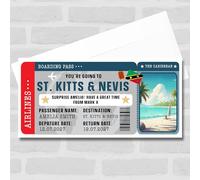 Greetings Card - St Kitts And Nevis Boarding Pass Personalised Gift Voucher Surprise Trip Ticket | Custom Greetings Card | Surprise Reveal Voucher Spoof Ticket