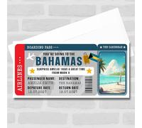Greetings Card - The Bahamas Caribbean Pass Personalised Gift Voucher Surprise Trip Ticket | Custom Greetings Card | Surprise Reveal Voucher Spoof Ticket