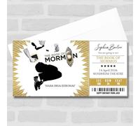 Greetings Card - The Book Of Mormon Personalised Gift Voucher Surprise Theatre Ticket | Custom Greetings Card | Surprise Reveal Voucher Spoof Ticket