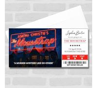 Greetings Card - The Mousetrap Personalised Gift Voucher Surprise Theatre Ticket | Custom Greetings Card | Surprise Reveal Voucher Spoof Ticket