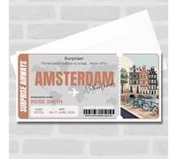 Greetings Card - Trip To Amsterdam Pass Personalised Gift Voucher Surprise Trip Holiday Ticket | Custom Greetings Card | Surprise Reveal Voucher Spoof Ticket