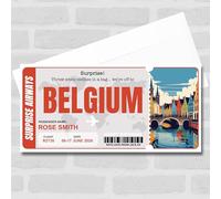 Greetings Card - Trip To Belgium Pass Personalised Gift Voucher Surprise Trip Holiday Ticket | Custom Greetings Card | Surprise Reveal Voucher Spoof Ticket