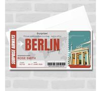 Greetings Card - Trip To Berlin Pass Personalised Gift Voucher Surprise Trip Holiday Ticket | Custom Greetings Card | Surprise Reveal Voucher Spoof Ticket