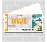 Greetings Card - Trip To Brazil Pass Personalised Gift Voucher Surprise Trip Holiday Ticket | Custom Greetings Card | Surprise Reveal Voucher Spoof Ticket