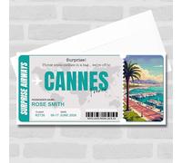 Greetings Card - Trip To Cannes Pass Personalised Gift Voucher Surprise Trip Holiday Ticket | Custom Greetings Card | Surprise Reveal Voucher Spoof Ticket