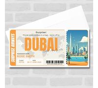 Greetings Card - Trip To Dubai Arab Emirates Personalised Gift Voucher Surprise Trip Ticket | Custom Greetings Card | Surprise Reveal Voucher Spoof Ticket