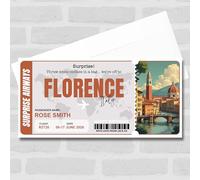 Greetings Card - Trip To Florence Pass Personalised Gift Voucher Surprise Trip Holiday Ticket | Custom Greetings Card | Surprise Reveal Voucher Spoof Ticket