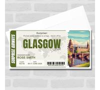 Greetings Card - Trip To Glasgow Scotland Personalised Gift Voucher Surprise Trip Holiday Ticket | Custom Greetings Card | Surprise Reveal Voucher Spoof Ticket