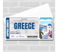 Greetings Card - Trip To Greece Pass Personalised Gift Voucher Surprise Trip Holiday Ticket | Custom Greetings Card | Surprise Reveal Voucher Spoof Ticket