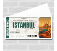 Greetings Card - Trip To Istanbul Turkey Personalised Gift Voucher Surprise Trip Holiday Ticket | Custom Greetings Card | Surprise Reveal Voucher Spoof Ticket