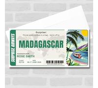 Greetings Card - Trip To Madagascar Pass Personalised Gift Voucher Surprise Trip Holiday Ticket | Custom Greetings Card | Surprise Reveal Voucher Spoof Ticket