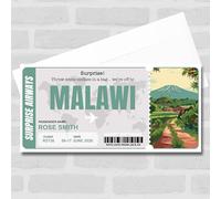 Greetings Card - Trip To Malawi Pass Personalised Gift Voucher Surprise Trip Holiday Ticket | Custom Greetings Card | Surprise Reveal Voucher Spoof Ticket
