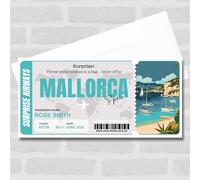 Greetings Card - Trip To Mallorca Pass Personalised Gift Voucher Surprise Trip Holiday Ticket | Custom Greetings Card | Surprise Reveal Voucher Spoof Ticket