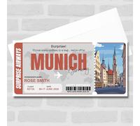 Greetings Card - Trip To Munich Pass Personalised Gift Voucher Surprise Trip Holiday Ticket | Custom Greetings Card | Surprise Reveal Voucher Spoof Ticket