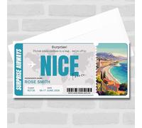 Greetings Card - Trip To Nice Pass Personalised Gift Voucher Surprise Trip Holiday Ticket | Custom Greetings Card | Surprise Reveal Voucher Spoof Ticket