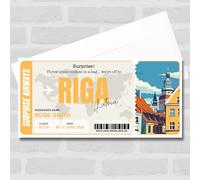 Greetings Card - Trip To Riga Latvia Pass Personalised Gift Voucher Surprise Trip Holiday Ticket | Custom Greetings Card | Surprise Reveal Voucher Spoof Ticket