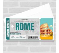 Greetings Card - Trip To Rome Italy Pass Personalised Gift Voucher Surprise Trip Holiday Ticket | Custom Greetings Card | Surprise Reveal Voucher Spoof Ticket