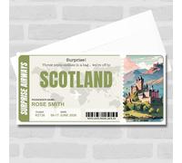 Greetings Card - Trip To Scotland Pass Personalised Gift Voucher Surprise Trip Holiday Ticket | Custom Greetings Card | Surprise Reveal Voucher Spoof Ticket