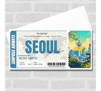 Greetings Card - Trip To Seoul South Korea Personalised Gift Voucher Surprise Trip Holiday Ticket | Custom Greetings Card | Surprise Reveal Voucher Spoof Ticket