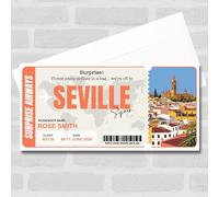 Greetings Card - Trip To Seville Spain Personalised Gift Voucher Surprise Trip Holiday Ticket | Custom Greetings Card | Surprise Reveal Voucher Spoof Ticket