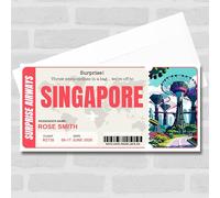 Greetings Card - Trip To Singapore Pass Personalised Gift Voucher Surprise Trip Holiday Ticket | Custom Greetings Card | Surprise Reveal Voucher Spoof Ticket