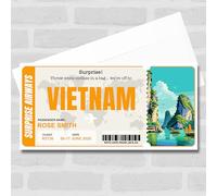 Greetings Card - Trip To Vietnam Pass Personalised Gift Voucher Surprise Trip Holiday Ticket | Custom Greetings Card | Surprise Reveal Voucher Spoof Ticket