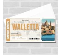 Greetings Card - Trip To Walletta Malta Personalised Gift Voucher Surprise Trip Holiday Ticket | Custom Greetings Card | Surprise Reveal Voucher Spoof Ticket