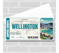 Greetings Card - Trip To Wellington New Zealand Personalised Gift Voucher Surprise Trip Ticket | Custom Greetings Card | Surprise Reveal Voucher Spoof Ticket
