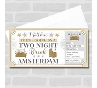 Greetings Card - Two Night Break Amsterdam Personalised Gift Voucher Surprise Trip Holiday Ticket | Custom Greetings Card | Surprise Reveal Voucher Spoof Ticket