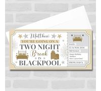 Greetings Card - Two Night Break Blackpool Personalised Gift Voucher Surprise Trip Holiday Ticket | Custom Greetings Card | Surprise Reveal Voucher Spoof Ticket