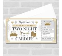 Greetings Card - Two Night Break Cardiff Personalised Gift Voucher Surprise Trip Holiday Ticket | Custom Greetings Card | Surprise Reveal Voucher Spoof Ticket