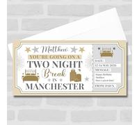 Greetings Card - Two Night Break Manchester Personalised Gift Voucher Surprise Holiday Ticket | Custom Greetings Card | Surprise Reveal Voucher Spoof Ticket