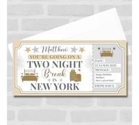 Greetings Card - Two Night Break New York Personalised Gift Voucher Surprise Trip Holiday Ticket | Custom Greetings Card | Surprise Reveal Voucher Spoof Ticket