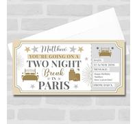 Greetings Card - Two Night Break Paris Personalised Gift Voucher Surprise Trip Holiday Ticket | Custom Greetings Card | Surprise Reveal Voucher Spoof Ticket
