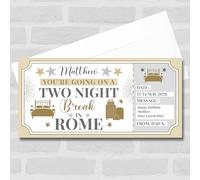 Greetings Card - Two Night Break Rome Personalised Gift Voucher Surprise Trip Holiday Ticket | Custom Greetings Card | Surprise Reveal Voucher Spoof Ticket