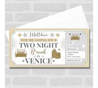 Greetings Card - Two Night Break Venice Personalised Gift Voucher Surprise Trip Holiday Ticket | Custom Greetings Card | Surprise Reveal Voucher Spoof Ticket