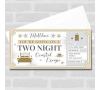 Greetings Card - Two Night Coastal Escape Personalised Gift Voucher Surprise Trip Holiday Ticket | Custom Greetings Card | Surprise Reveal Voucher Spoof Ticket