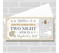 Greetings Card - Two Night Shepherd's Hut Personalised Gift Voucher Surprise Trip Holiday Ticket | Custom Greetings Card | Surprise Reveal Voucher Spoof Ticket