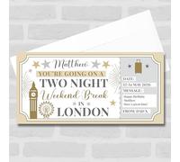 Greetings Card - Two Night Weekend Break London Personalised Gift Voucher Surprise Holiday Ticket | Custom Greetings Card | Surprise Reveal Voucher Spoof Ticket