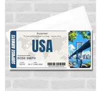 Greetings Card - Usa Boarding Pass Personalised Gift Voucher Surprise Trip Holiday Ticket | Custom Greetings Card | Surprise Reveal Voucher Spoof Ticket