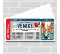 Greetings Card - Venice Italy Boarding Pass Personalised Gift Voucher Surprise Break Trip Ticket | Custom Greetings Card | Surprise Reveal Voucher Spoof Ticket