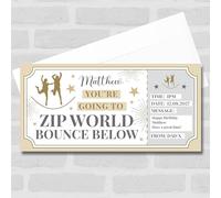 Greetings Card - Zip Wire Bounce Below Stars Gold Personalised Gift Voucher Surprise Ticket | Custom Greetings Card | Surprise Reveal Voucher Spoof Ticket
