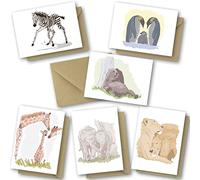 Greetings Cards for All Occasions. 24 Pack Includes 6 Animal Designs. Ecofriendly Cards, Envelopes and Box. Blank Inside. (24 Pack)